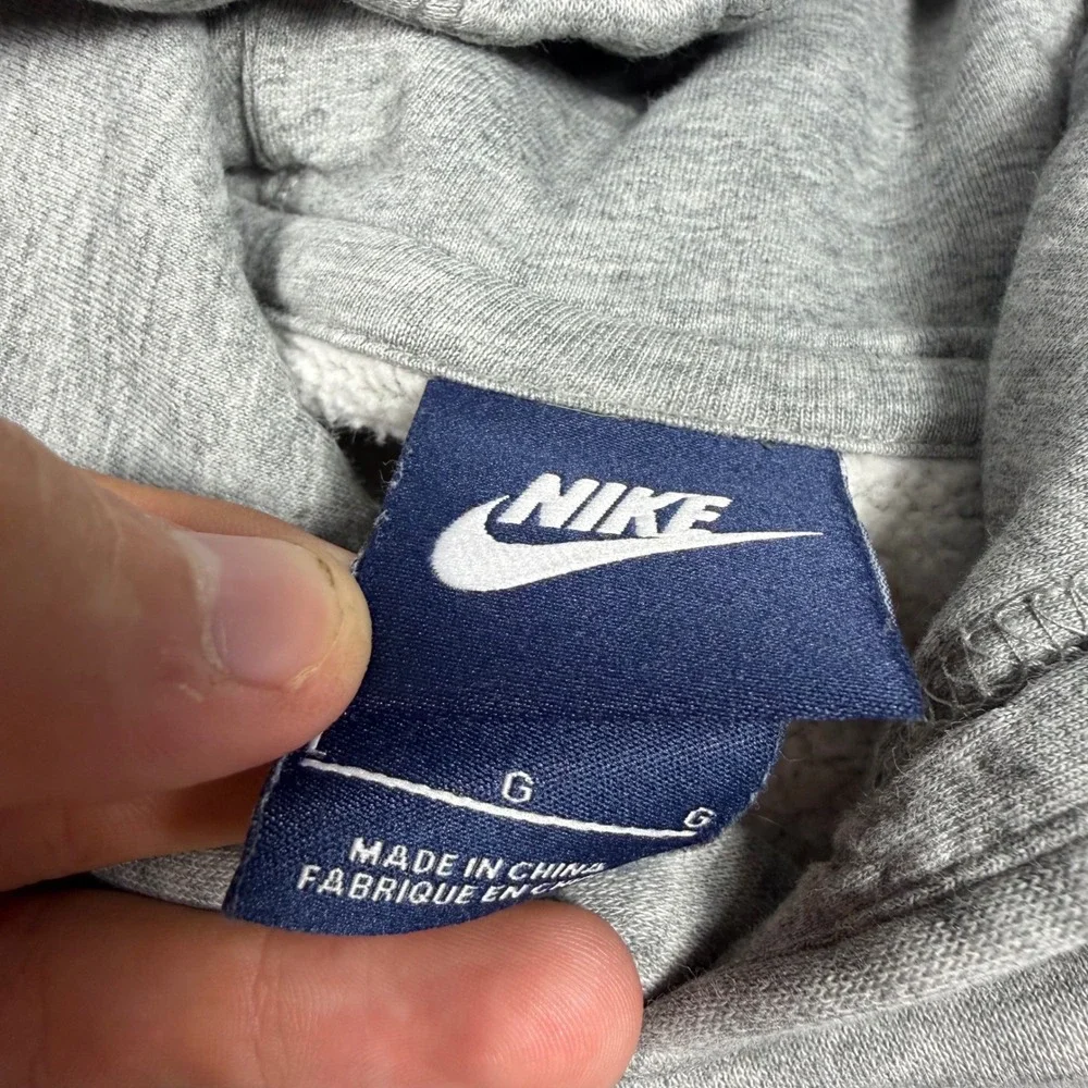 Y2K Mens Nike Spellout Embroidered Fleece Hoodie Heather Grey Large